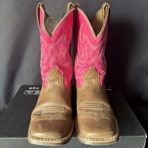 Ariat Western Boot Square Toe Leather Pink Upper Girls Size 13